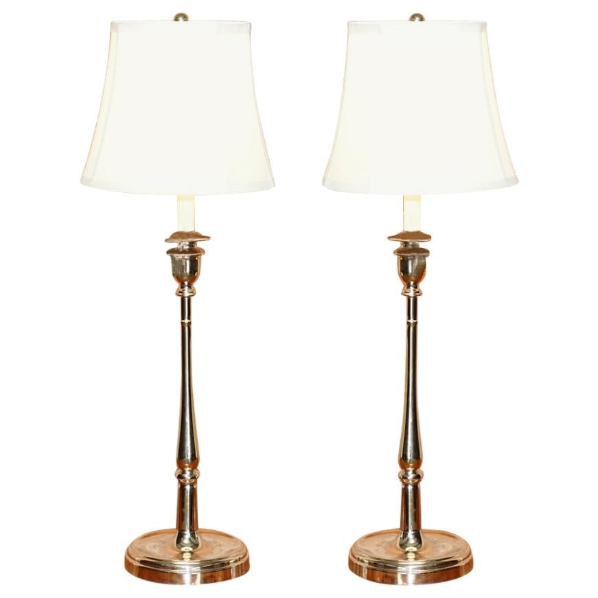 Stunning Pair of Ralph Lauren Chrome Victorian Candlestick Lamps