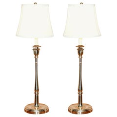 Stunning Pair of Ralph Lauren Chrome Victorian Candlestick Lamps