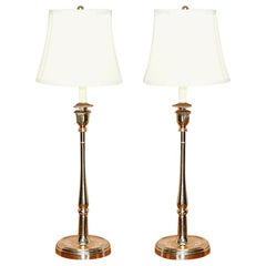 Stunning Pair of Ralph Lauren Chrome Victorian Candlestick Lamps