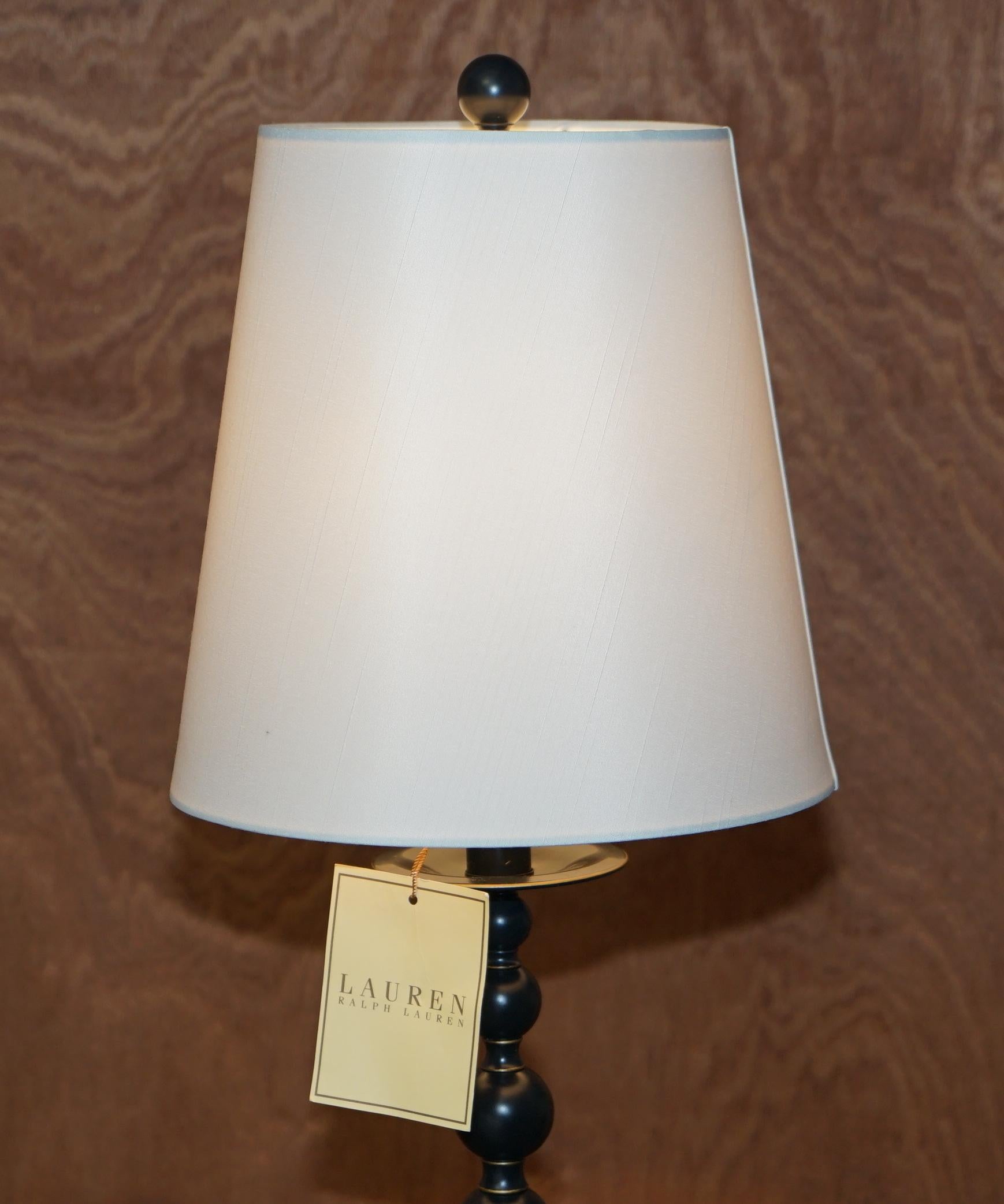 Hand-Crafted Stunning Pair of Ralph Lauren Gilt Bobbin Turned Table Desk Lamps