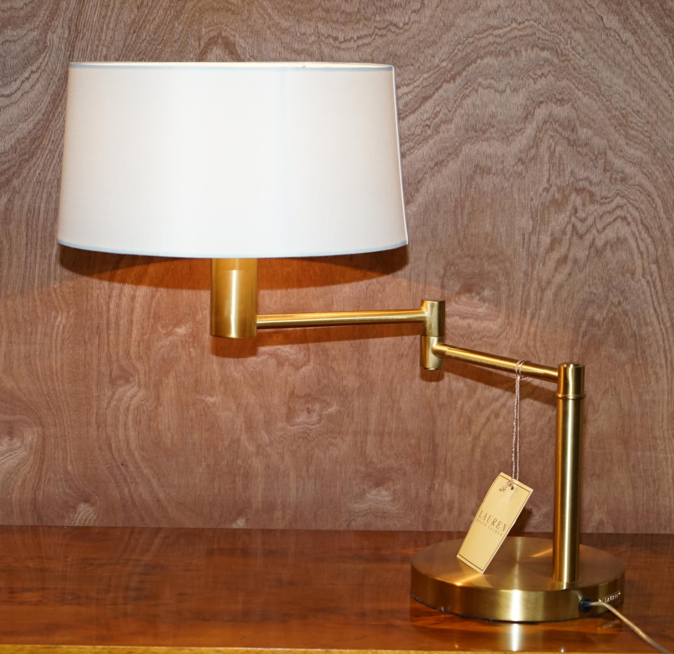 English Stunning Pair of Ralph Lauren Gilt Brass Articulated Table Desk Lamps