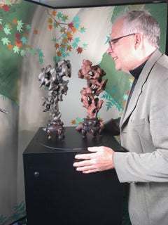 Stunning Pair of Red and Black Chinese Taihu Infinity Scholar Stones