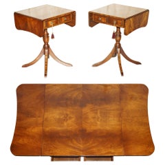 Stunning Pair of Regency Style Flamed Hardwood Extending Side End Lamp Tables