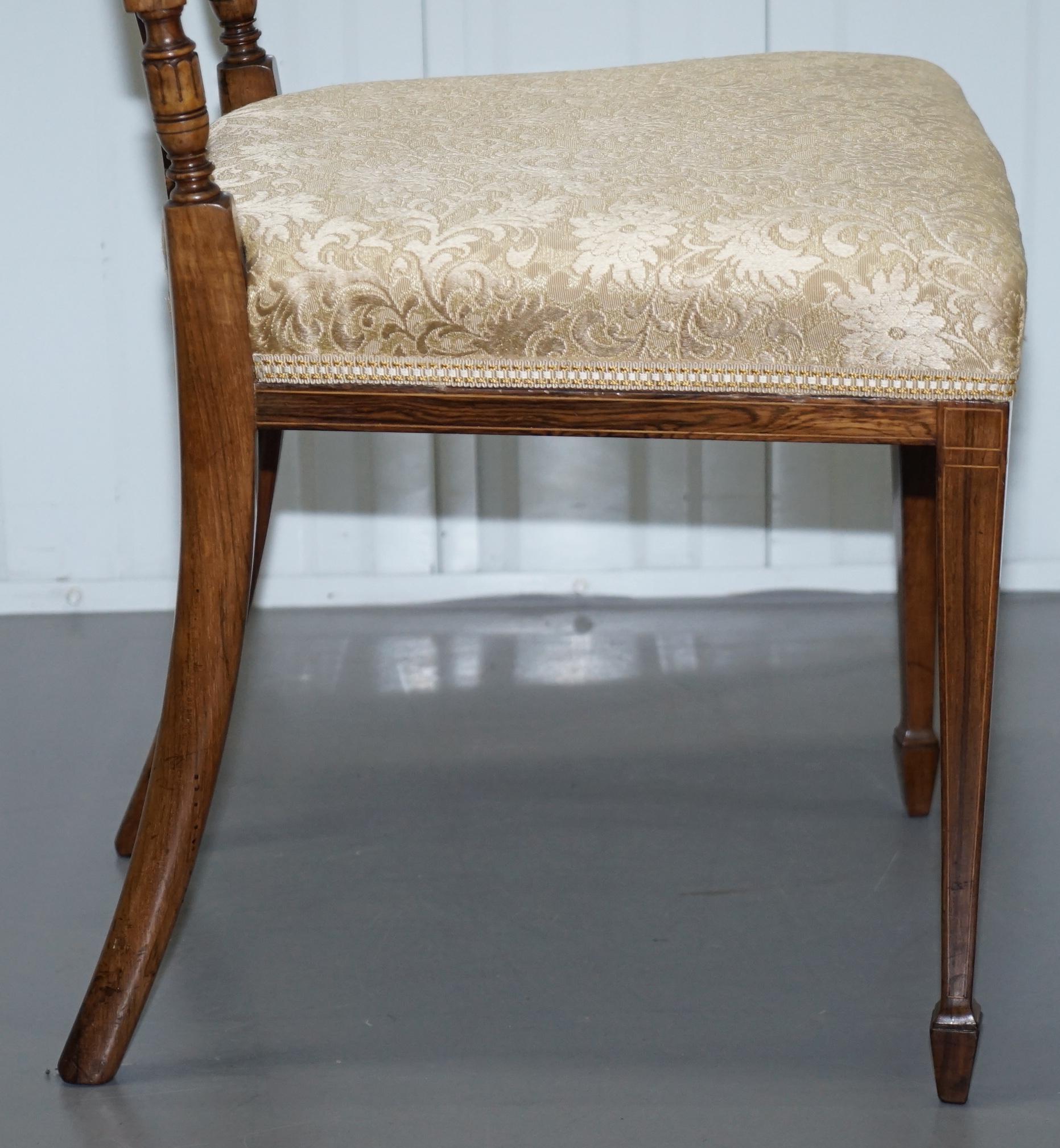 Stunning Pair of Rosewood Sheraton Revival Style Occasional Chairs Part Suite 4