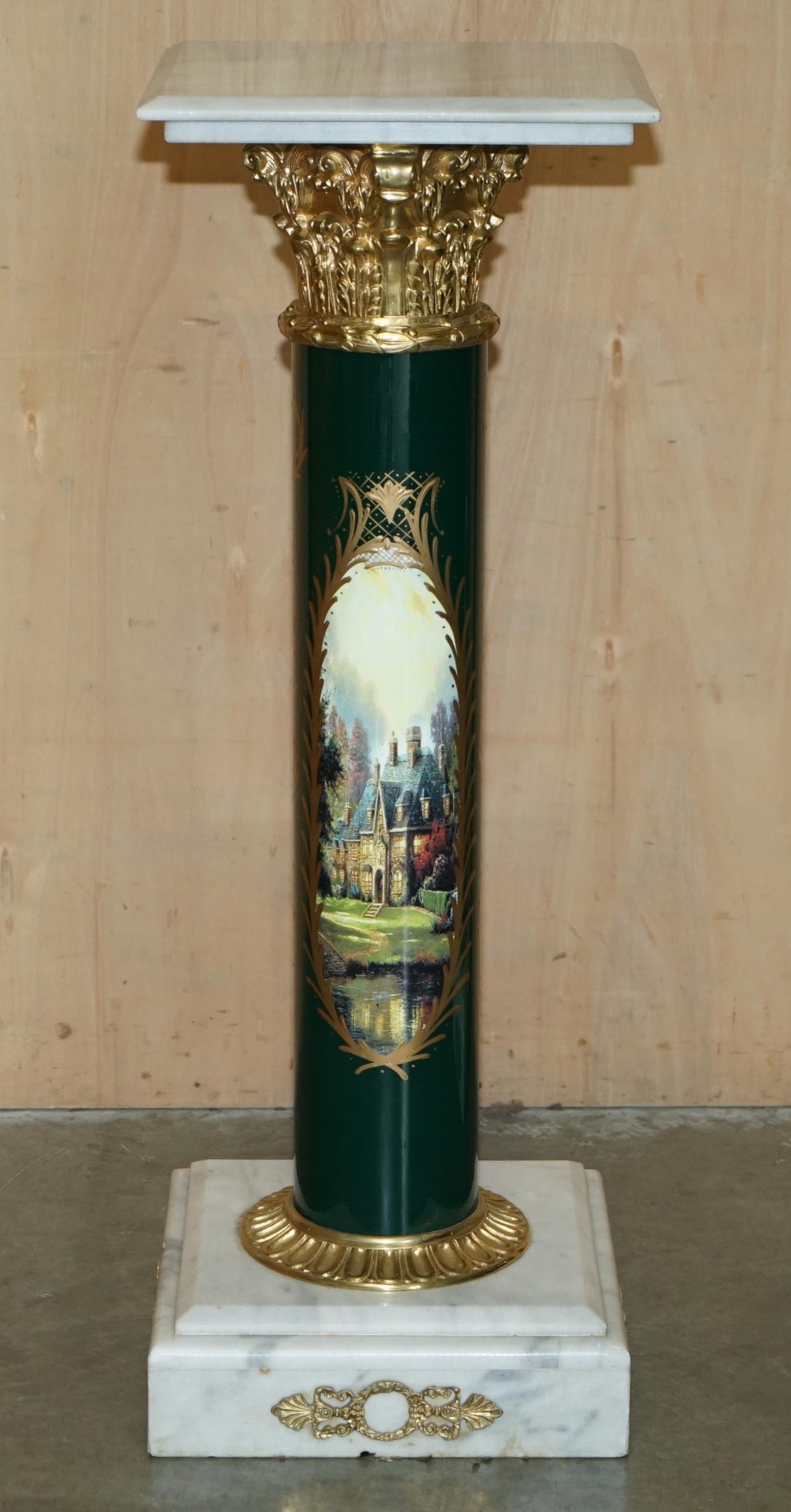 STUNNiNG PAAR KÖNIGLICHER ITALIENISCHER CARRARA-MARBEL & ENAMEL-LACKIERTE BRASS-SÄULEN im Angebot 2