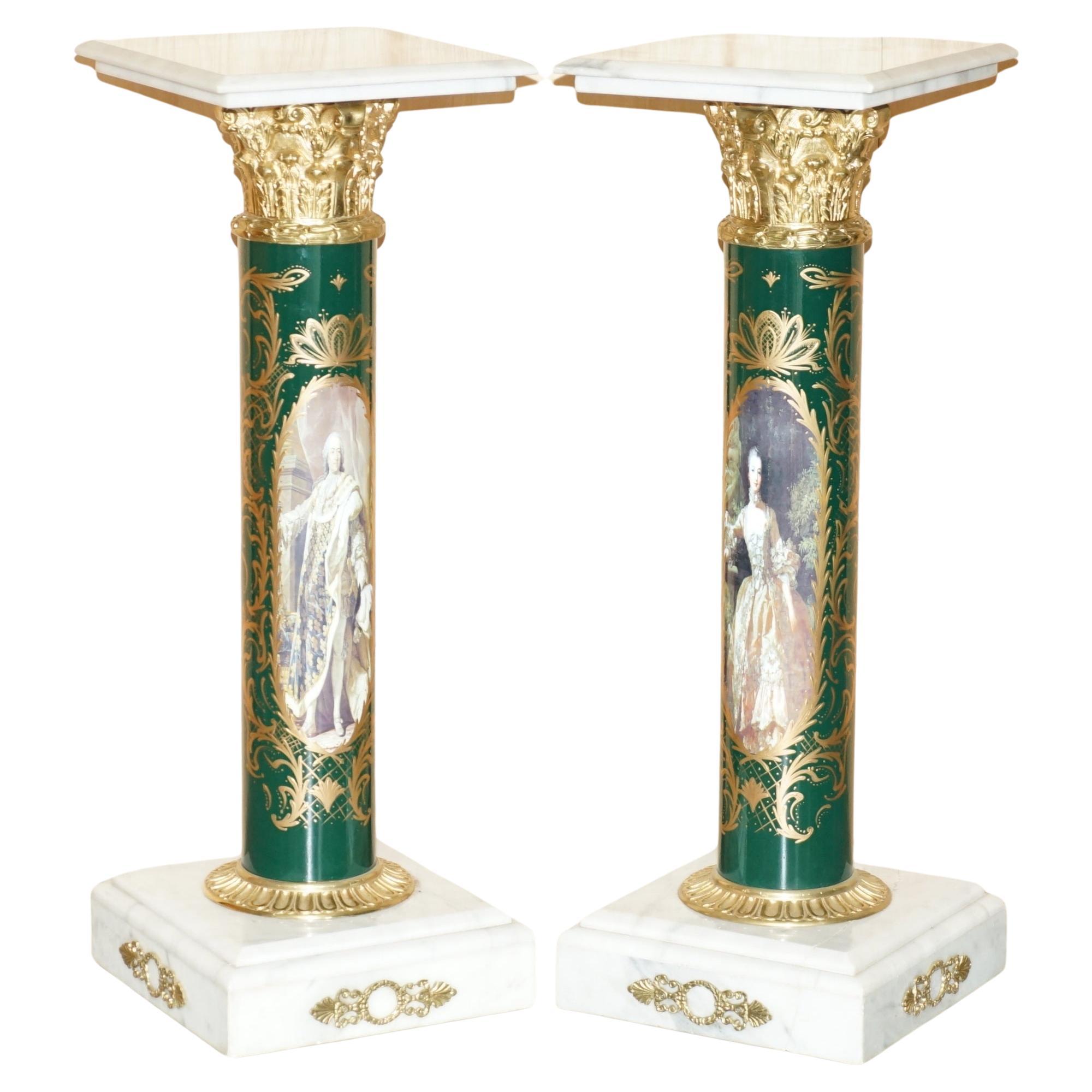 STUNNiNG PILLARS ROYAL ITALIAN CARRARA MARBLE & ENAMEL PAINTED BRASS