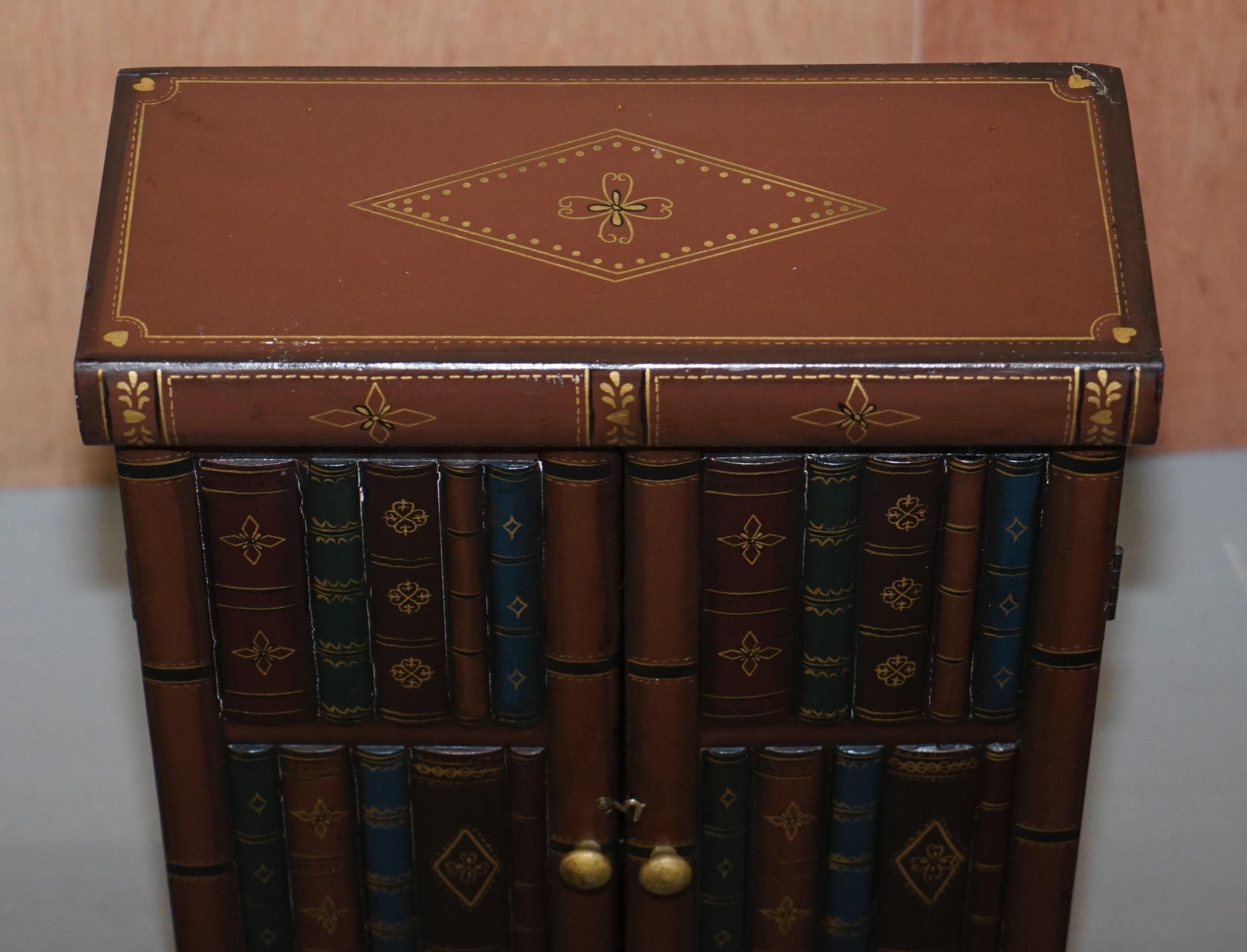 Stunning Pair of Side End Lamp Wine Table Sized Faux Book Library Study Cabinets 5