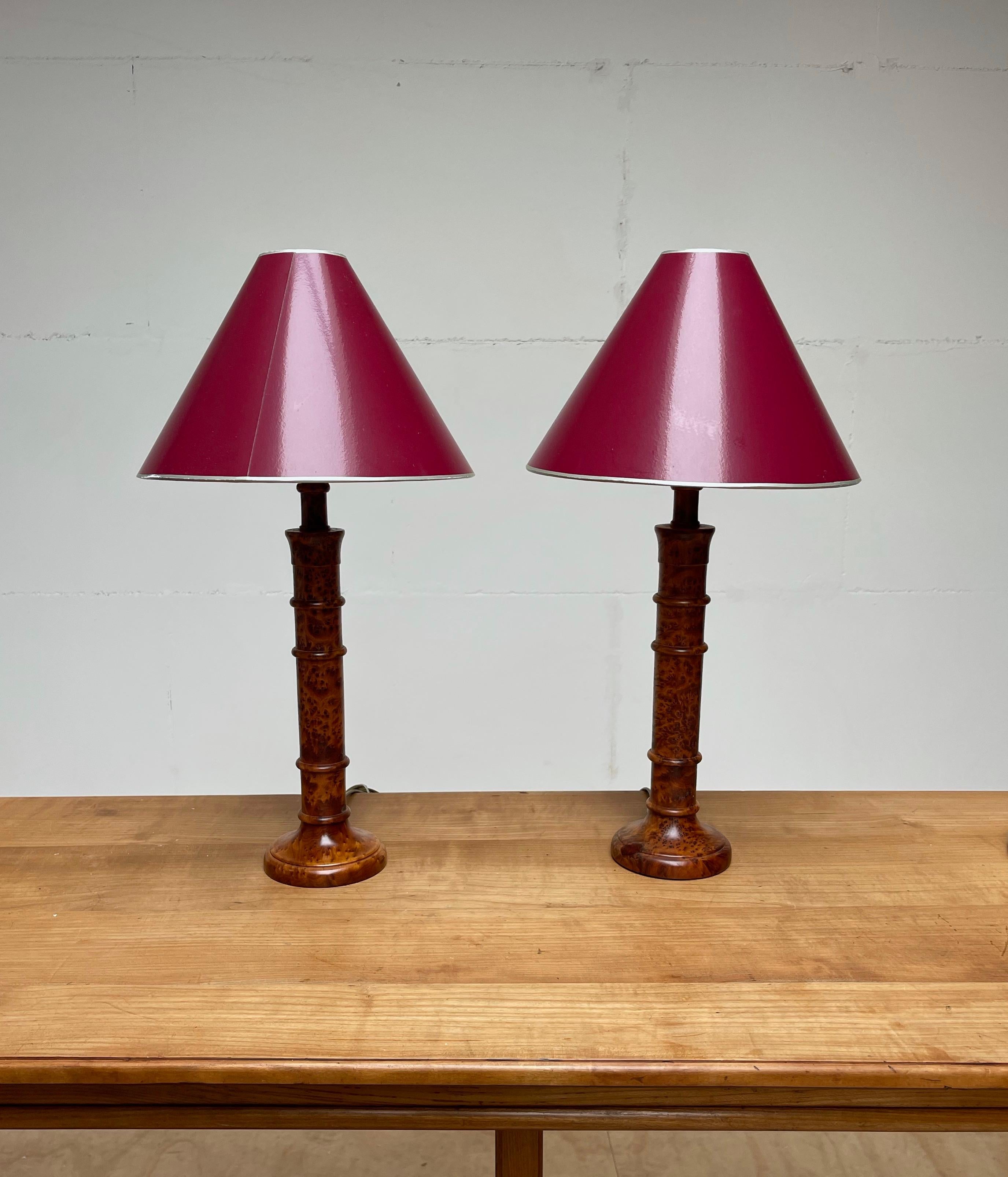 Stunning Pair of Solid Burl / Burr Wood Table Lamps Pair of Stylish Turned Lamps 8