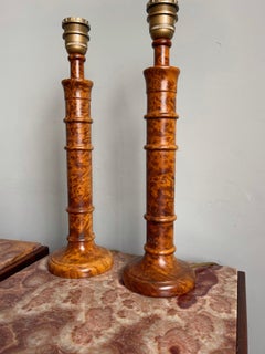Stunning Pair of Solid Burl / Burr Wood Table Lamps Pair of Stylish Turned Lamps
