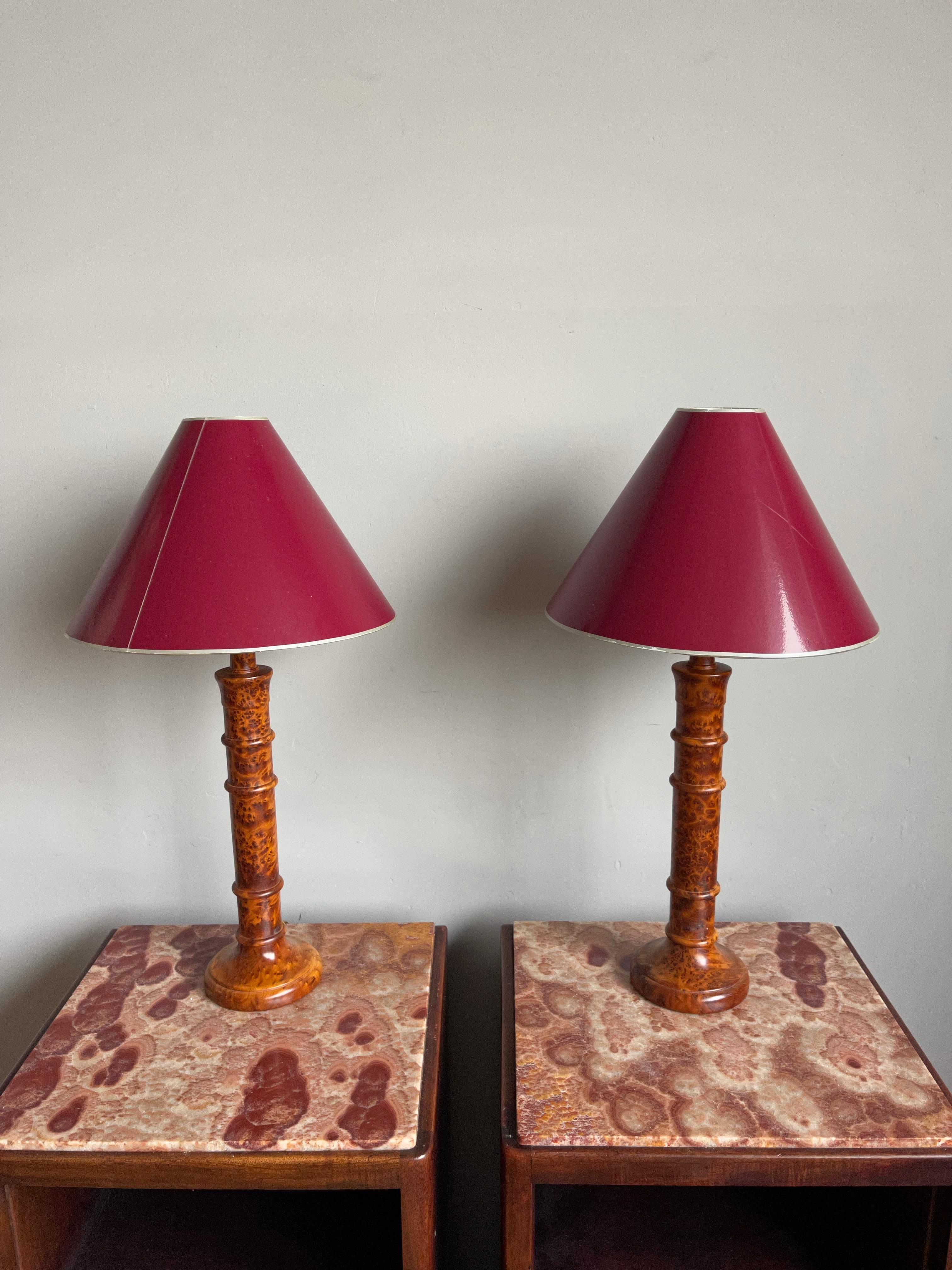 Organic Modern Stunning Pair of Solid Burl / Burr Wood Table Lamps Pair of Stylish Turned Lamps