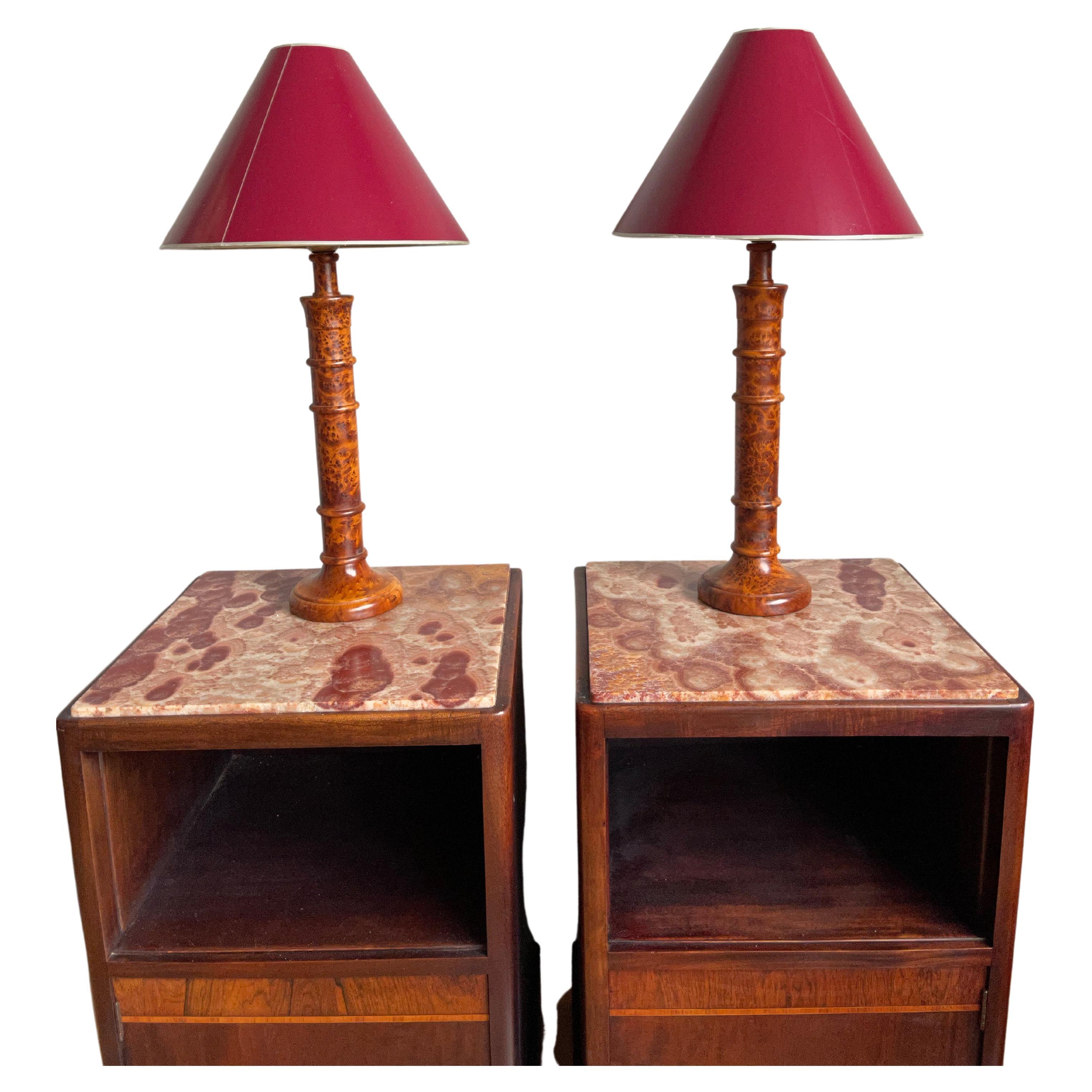 Stunning Pair of Solid Burl / Burr Wood Table Lamps Pair of Stylish Turned Lamps