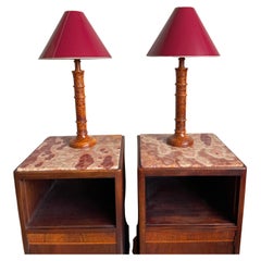 Stunning Pair of Solid Burl / Burr Wood Table Lamps Pair of Stylish Turned Lamps