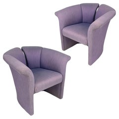 Stunning Pair of Split Back Postmodern Barrel Chairs in Excellent Upholstery