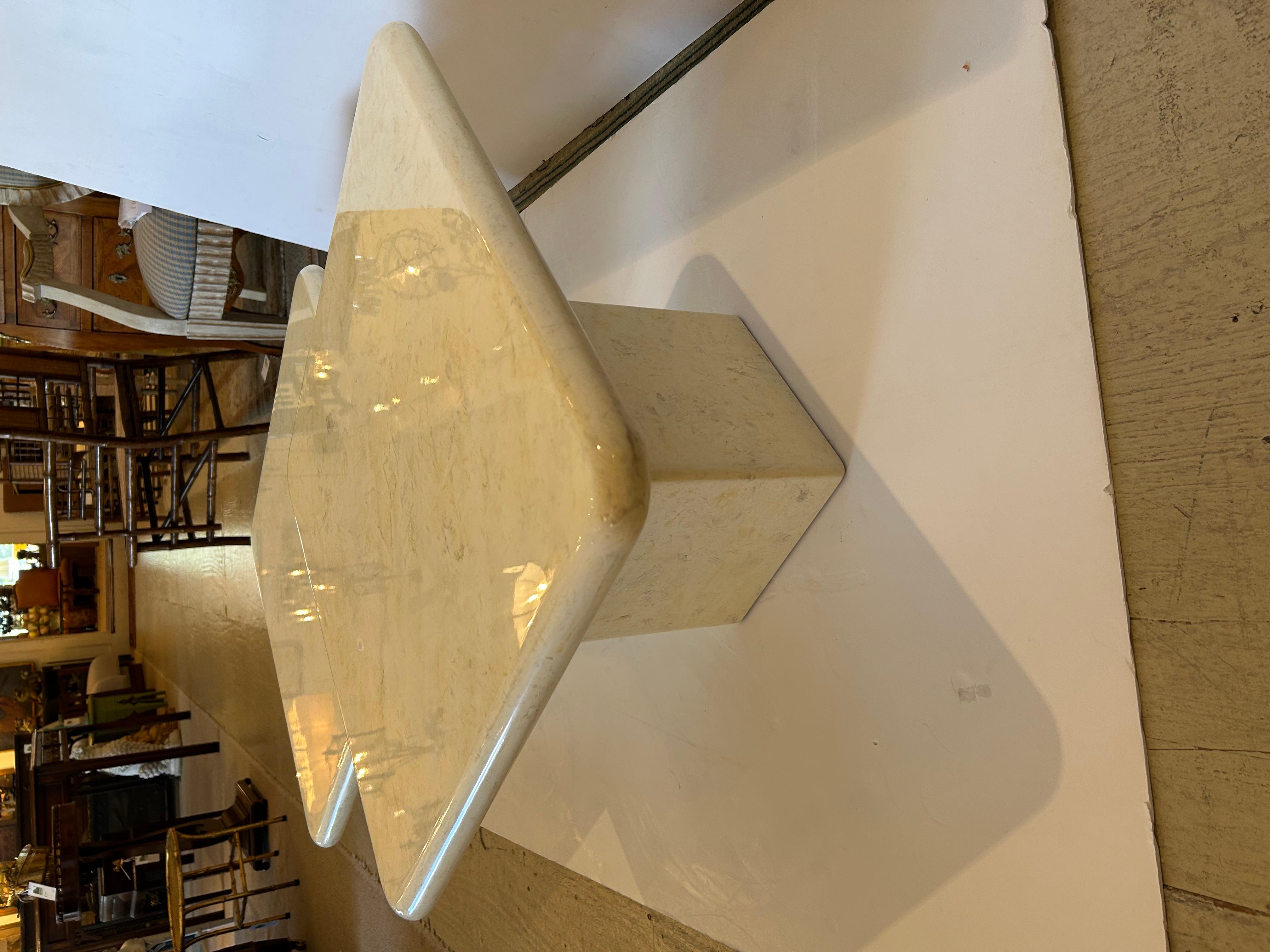 Stunning Pair of Square Lacquered Wood Faux Marble Overlapping Cocktail Tables For Sale 4