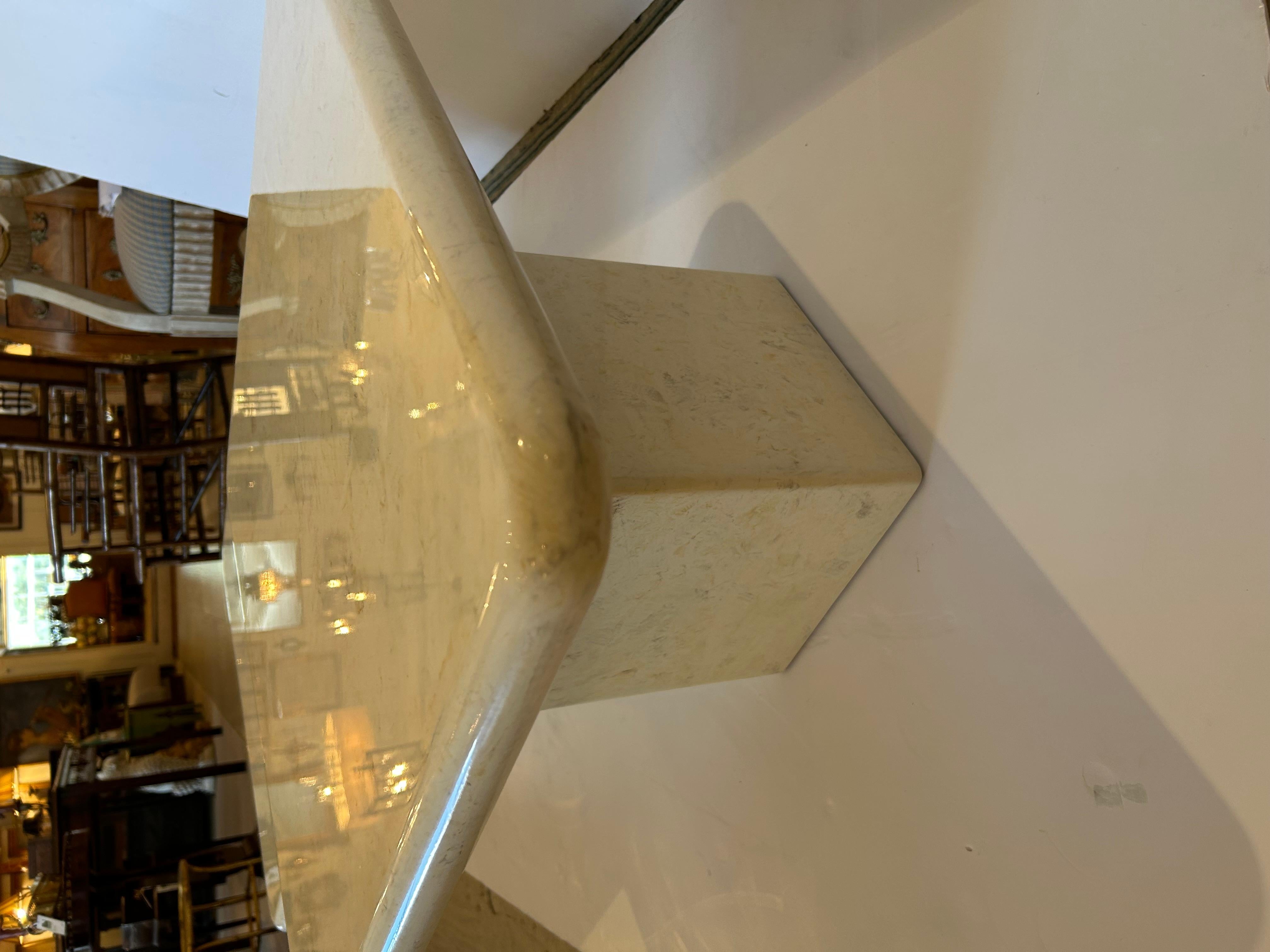 Stunning Pair of Square Lacquered Wood Faux Marble Overlapping Cocktail Tables For Sale 5