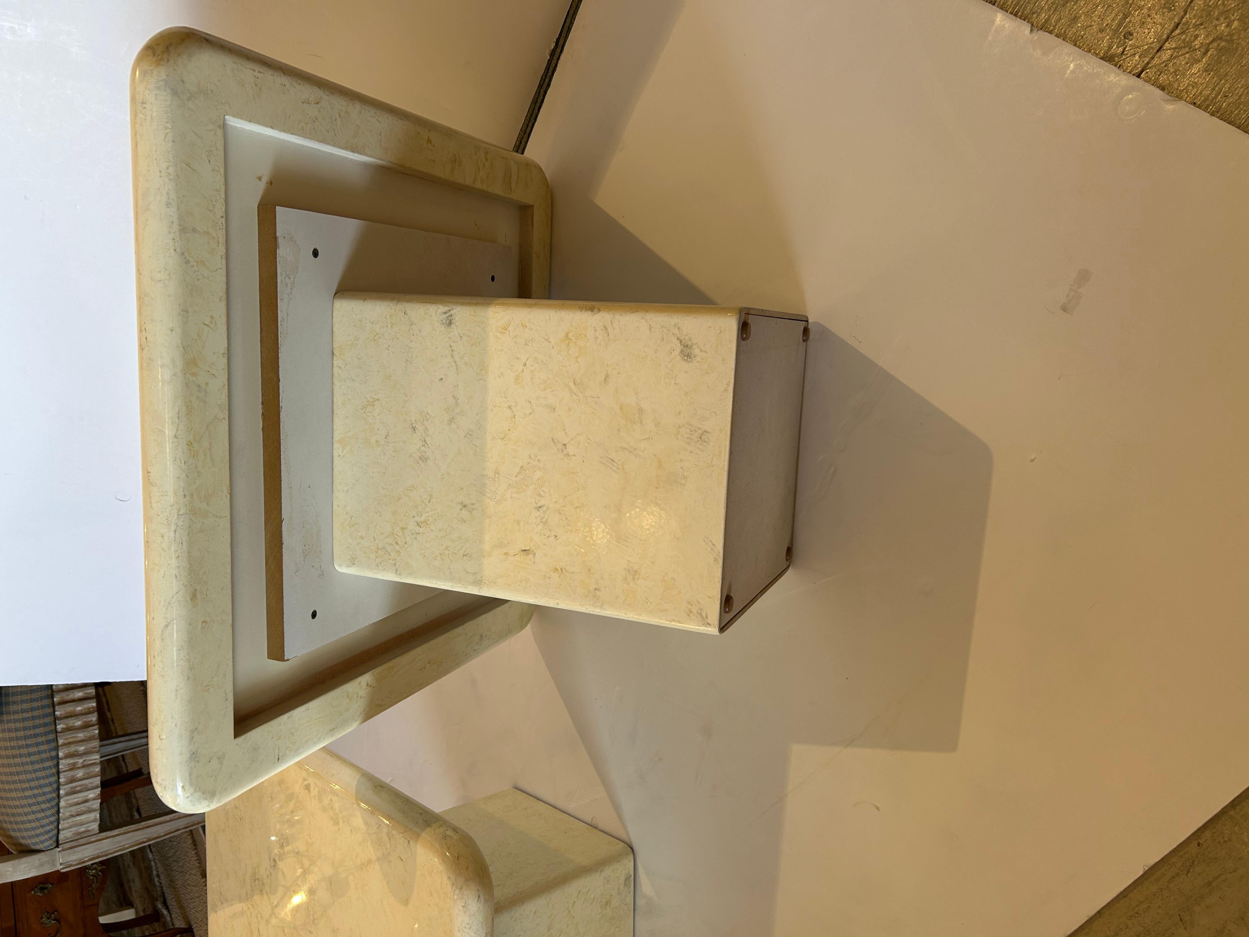 Stunning Pair of Square Lacquered Wood Faux Marble Overlapping Cocktail Tables For Sale 6