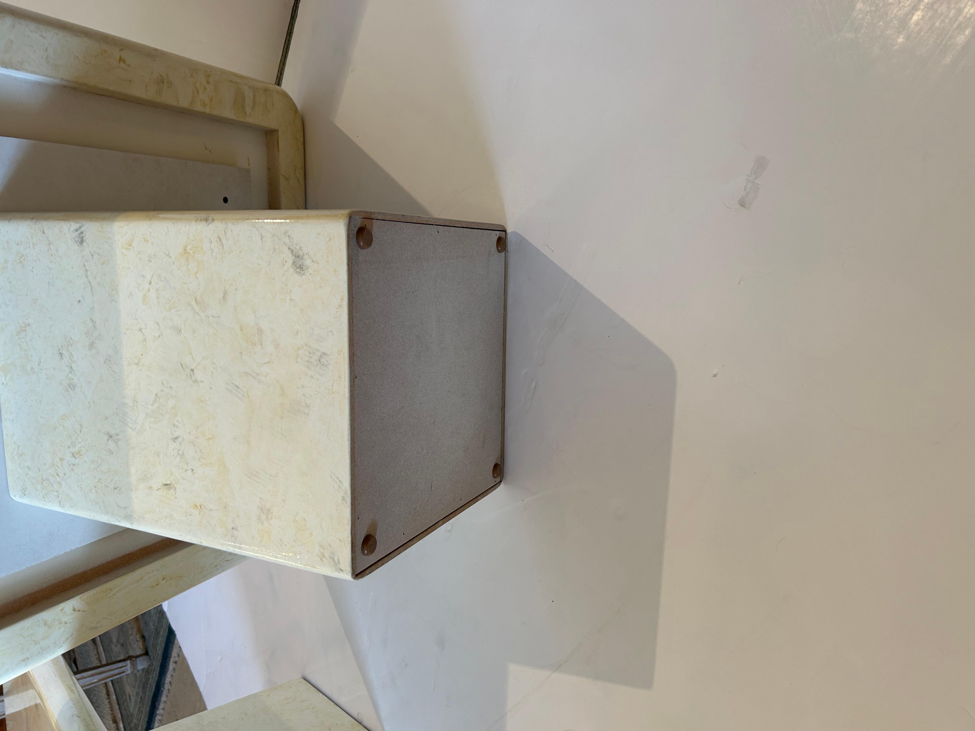 Stunning Pair of Square Lacquered Wood Faux Marble Overlapping Cocktail Tables For Sale 7