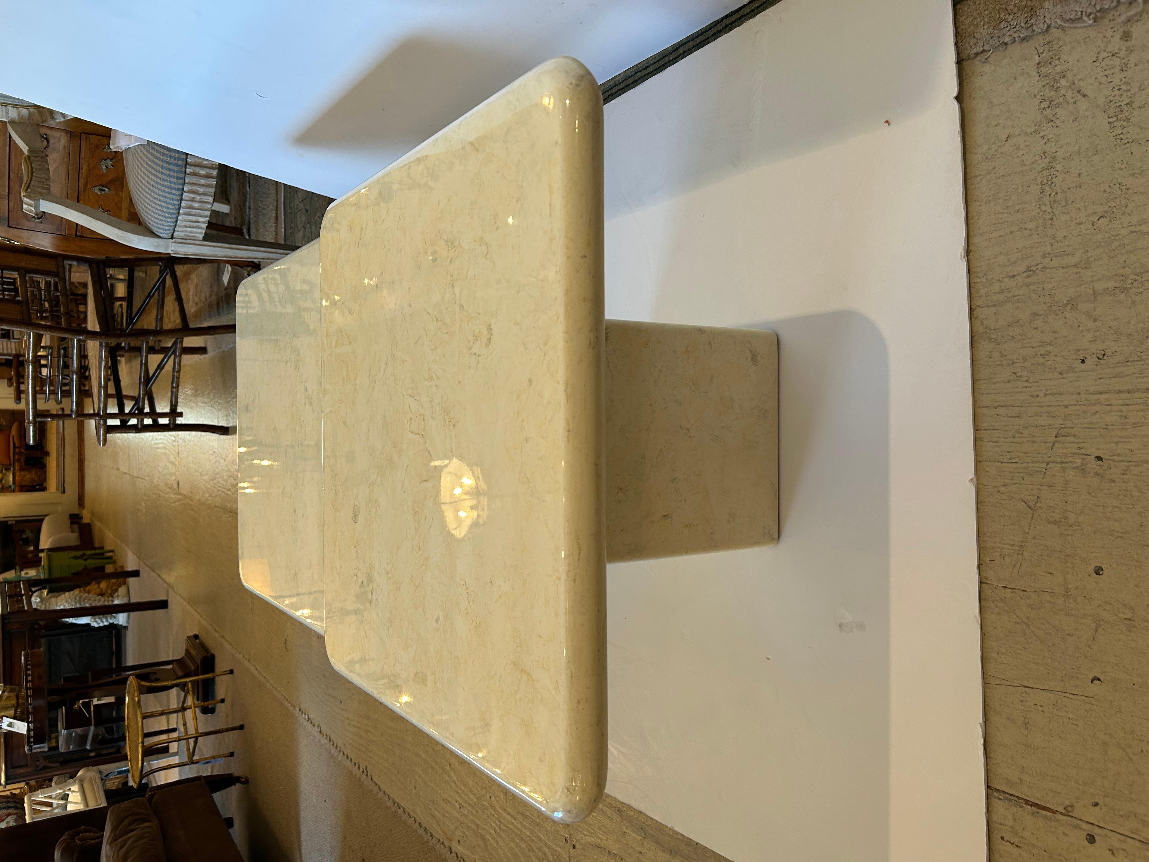 Stunning Pair of Square Lacquered Wood Faux Marble Overlapping Cocktail Tables In Good Condition For Sale In Hopewell, NJ