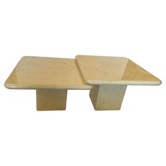 Stunning Pair of Square Lacquered Wood Faux Marble Overlapping Cocktail Tables