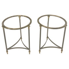 Stunning Pair of Steel Brass & Glass Maison Jansen Style Round Side Tables