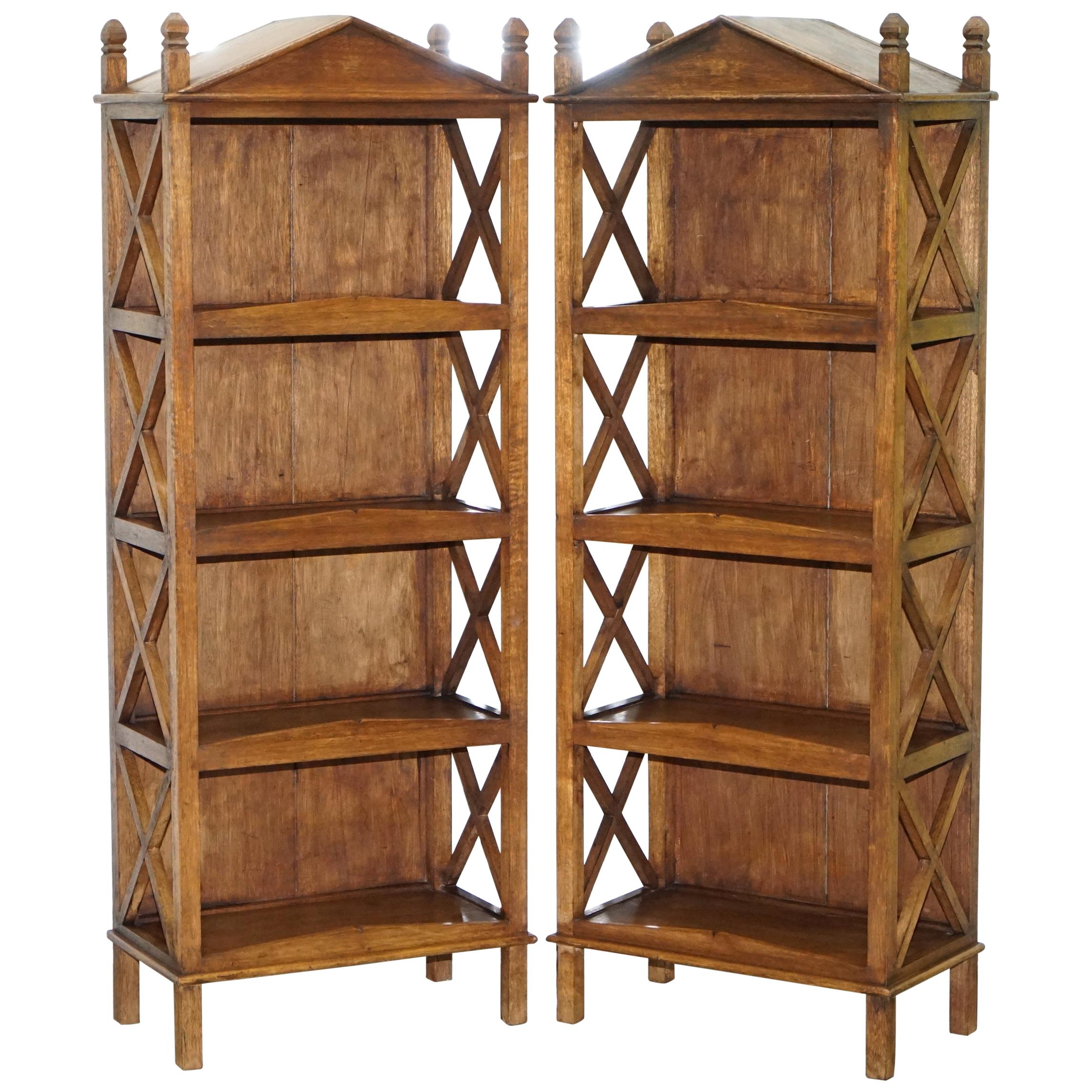 Stunning Pair of Steeple Top Solid Wood Bookcases Very Decorative Matching  Set For Sale at 1stDibs