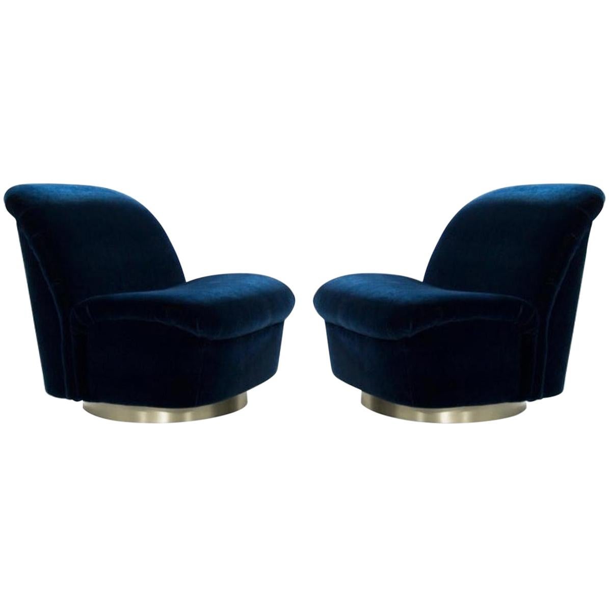 Pair 1980's Vladimir Kagan For Directional Swivel Tilt Lounge Chairs 
