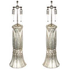 Atemberaubendes Paar Tischlampen mit glasiertem Blattsilber-Finish