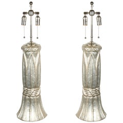 Pair of Table Lamps with a Glazed Silver Leaf Finish