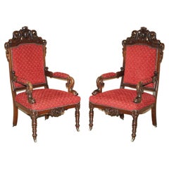 STUNNING PAIR OF TALL ANTIQUE CiRCA 1860 HANDgeschnitzte DOLPHIN ARM ARMCHAIRS