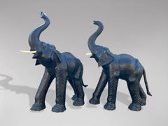 Stunning Pair of Tall Leather Elephants Probably Retailed by Liberty & Co London
