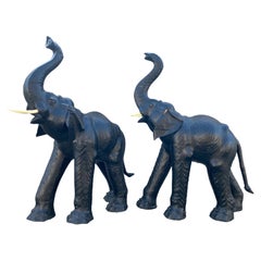 Stunning Pair of Tall Leather Elephants Probably Retailed by Liberty & Co London
