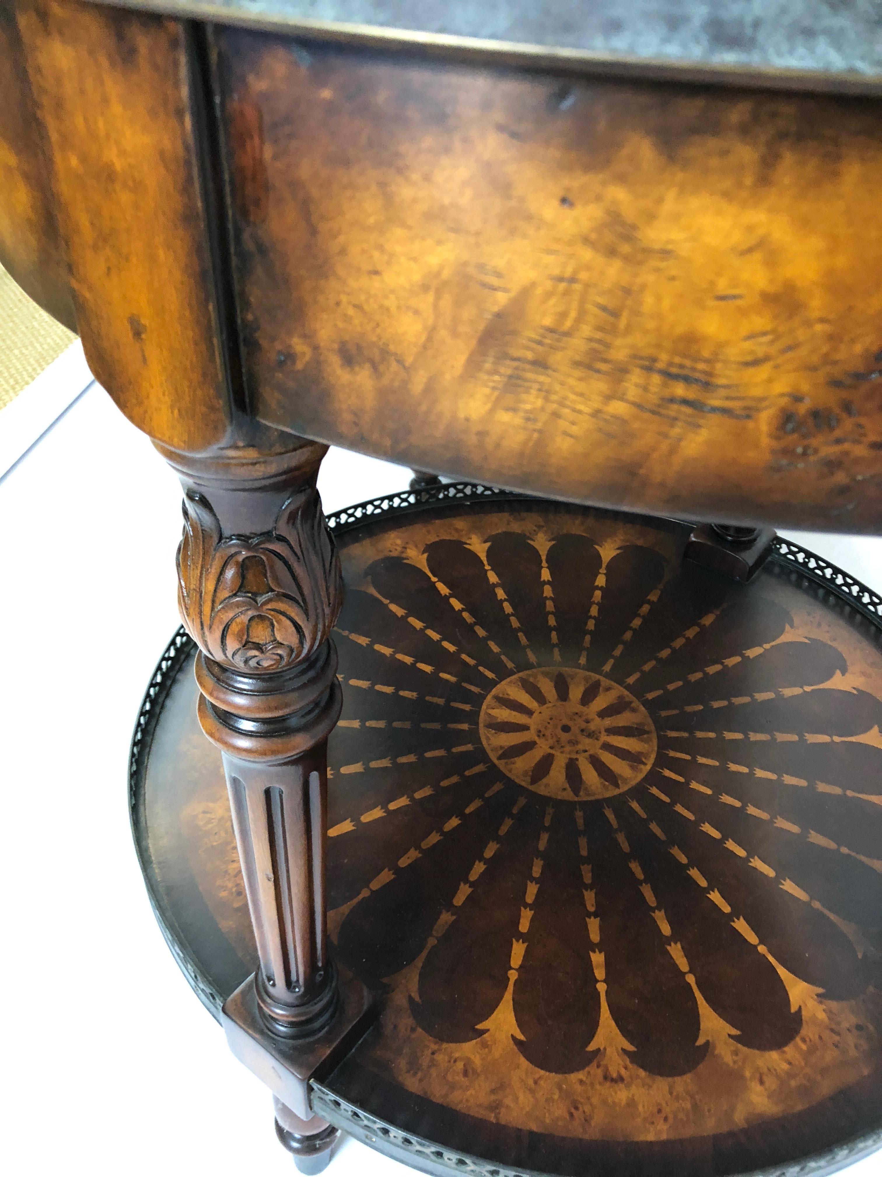 Late 20th Century Stunning Pair of Theodore Alexander Round Two-Tier Inlaid Side Tables