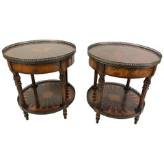 Stunning Pair of Theodore Alexander Round Two-Tier Inlaid Side Tables