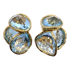 Stunning pair of Triple Multi-facet Genuine Blue Topaz Vermeil Earrings