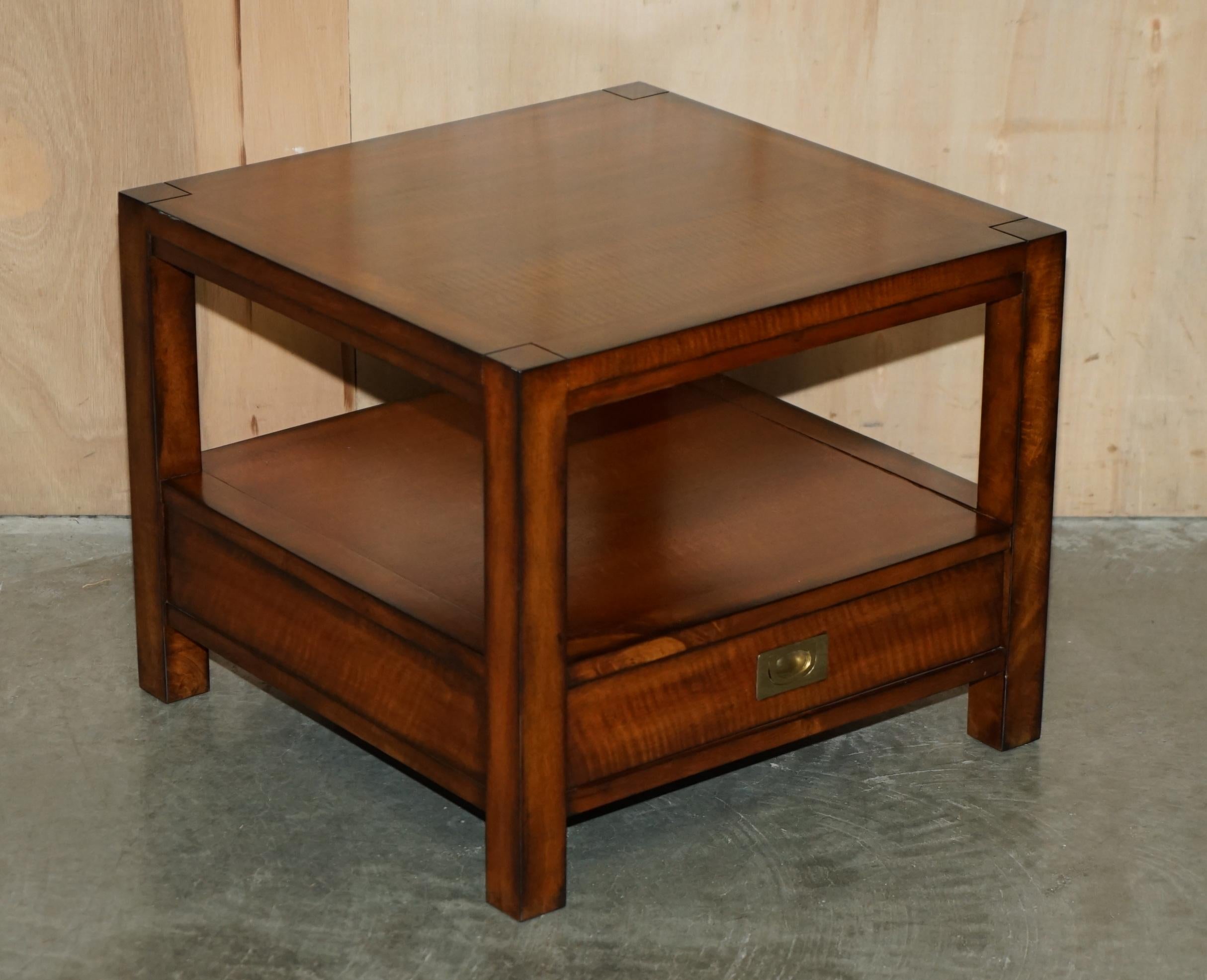 Royal House Antiques

Royal House Antiques is delighted to offer for sale this stunning pair of Military Campaign side tables with full sized single drawers and two tiers 

Please note the delivery fee listed is just a guide, it covers within the