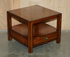 STUNNING PAIR OF TWO TIER MILITARY CAMPAIGN SiDE END TABLES LARGE SINGLE DRAWERS