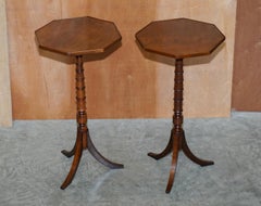 Stunning Pair of Victorian Hardwood Ring Turned Tripod Side End Lamp Wine Tables