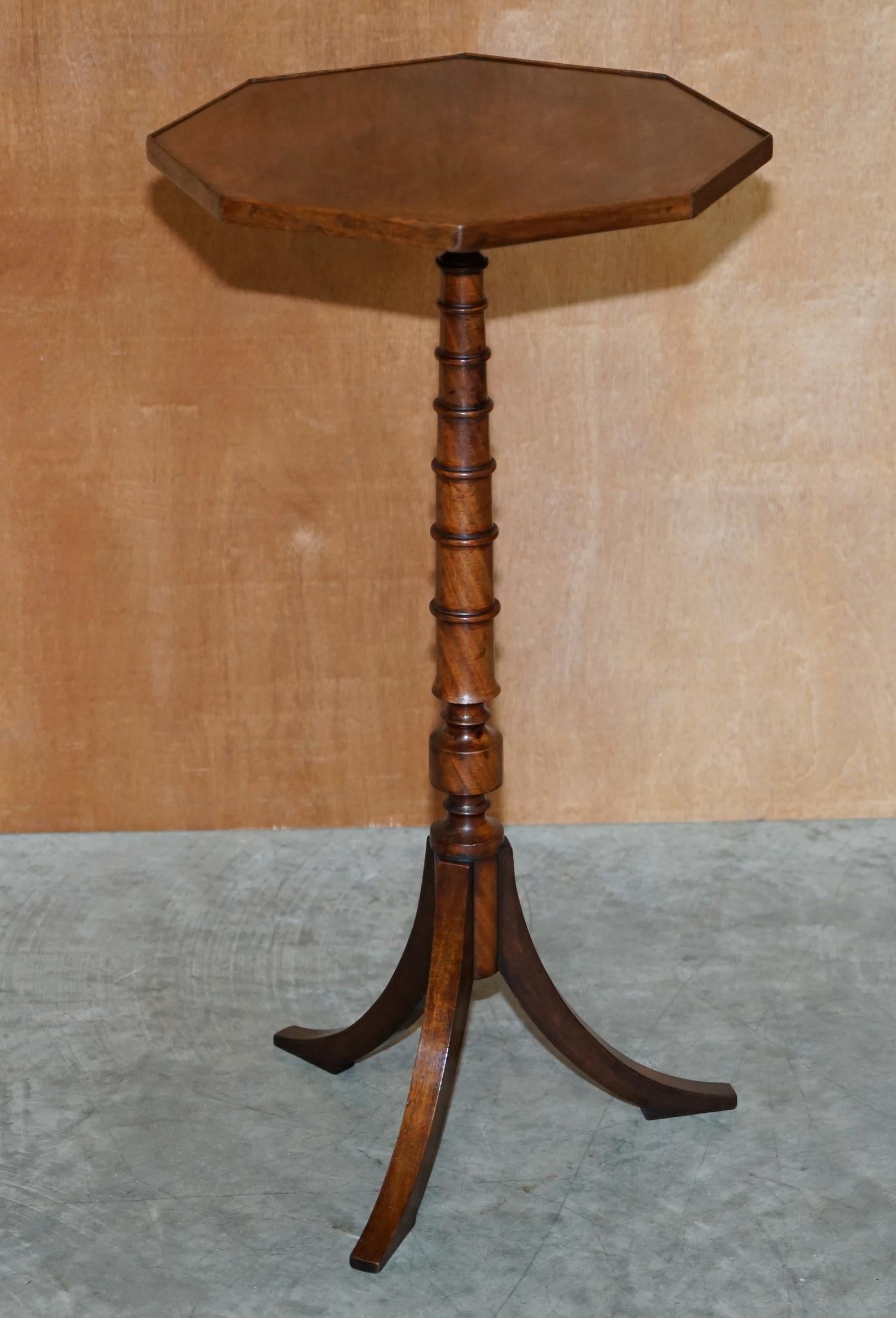 English Stunning Pair of Victorian Hardwood Ring Turned Tripod Side End Lamp Wine Tables