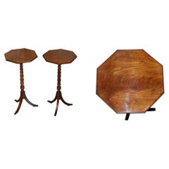 Stunning Pair of Victorian Hardwood Ring Turned Tripod Side End Lamp Wine Tables
