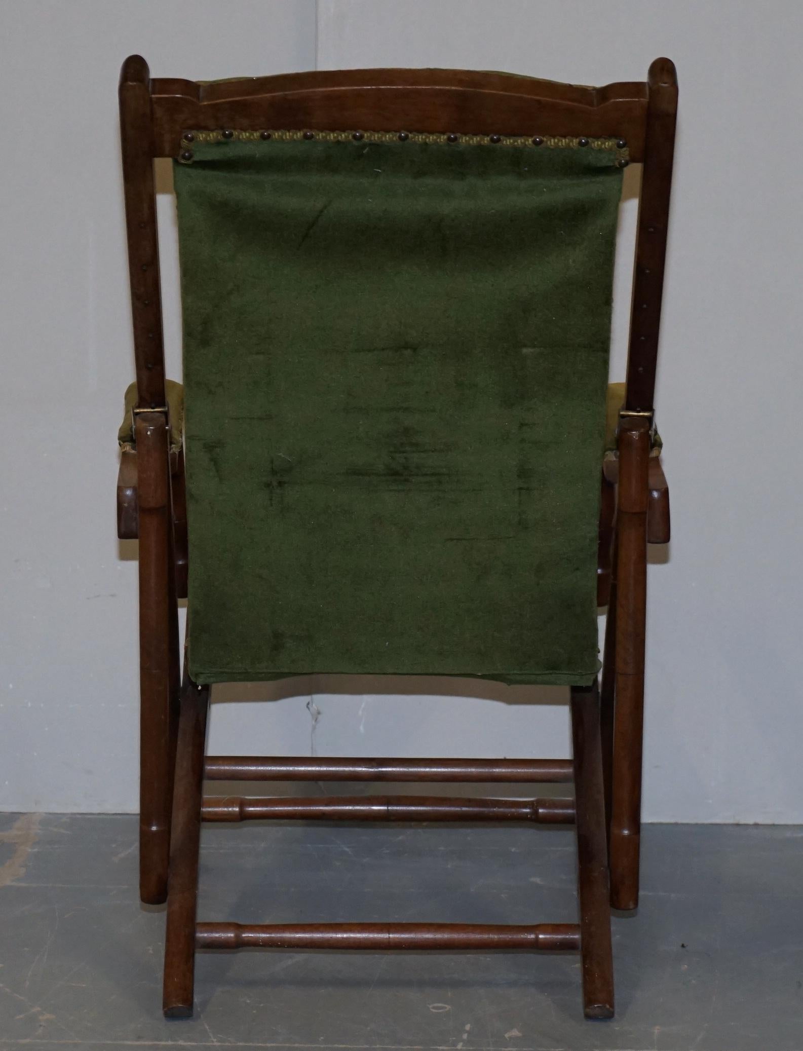 Stunning Pair of Victorian Military Campaign Folding Chairs Steamer Liner Pieces For Sale 1