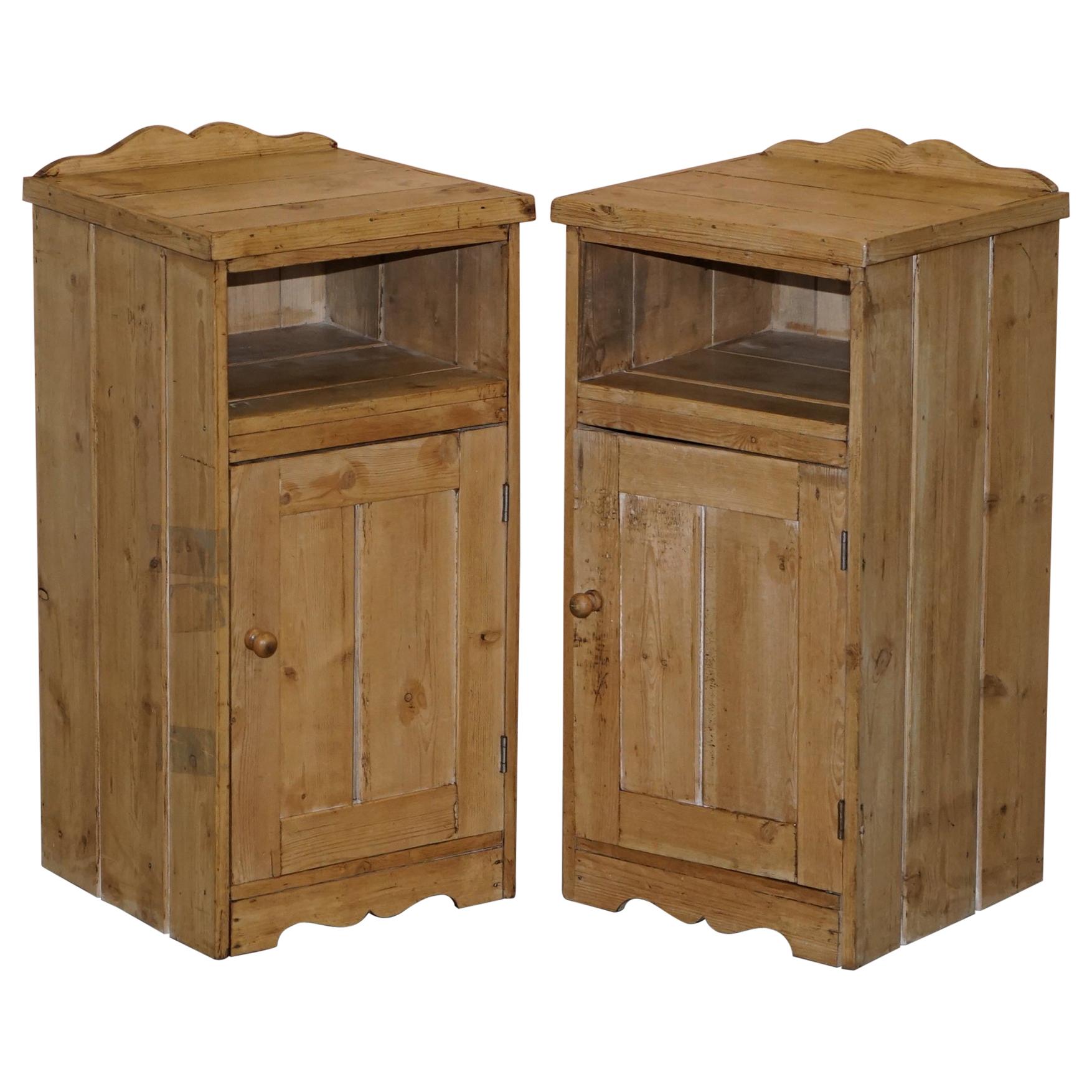 Stunning Pair of Victorian Pine Bedside Table Pot Cupboards or Lamp Wine Tables