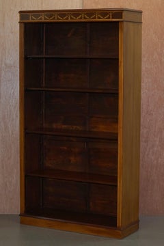 Stunning Pair of Victorian Sheraton Revival Inlaid Walnut, Oak Library Bookcases