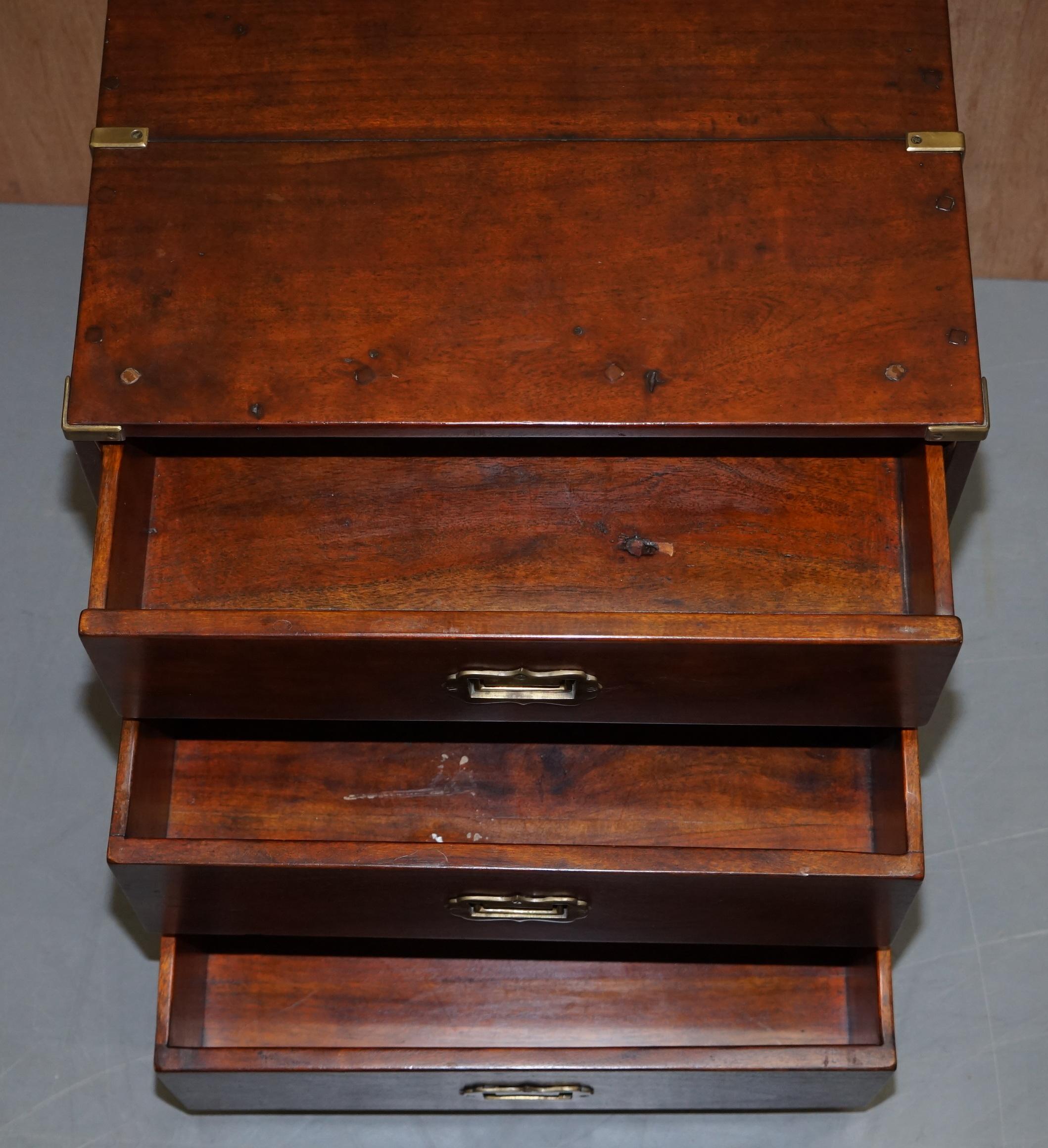 Stunning Pair of Vintage Anglo Indian Campaign Bedside Table Chests of Drawers 9