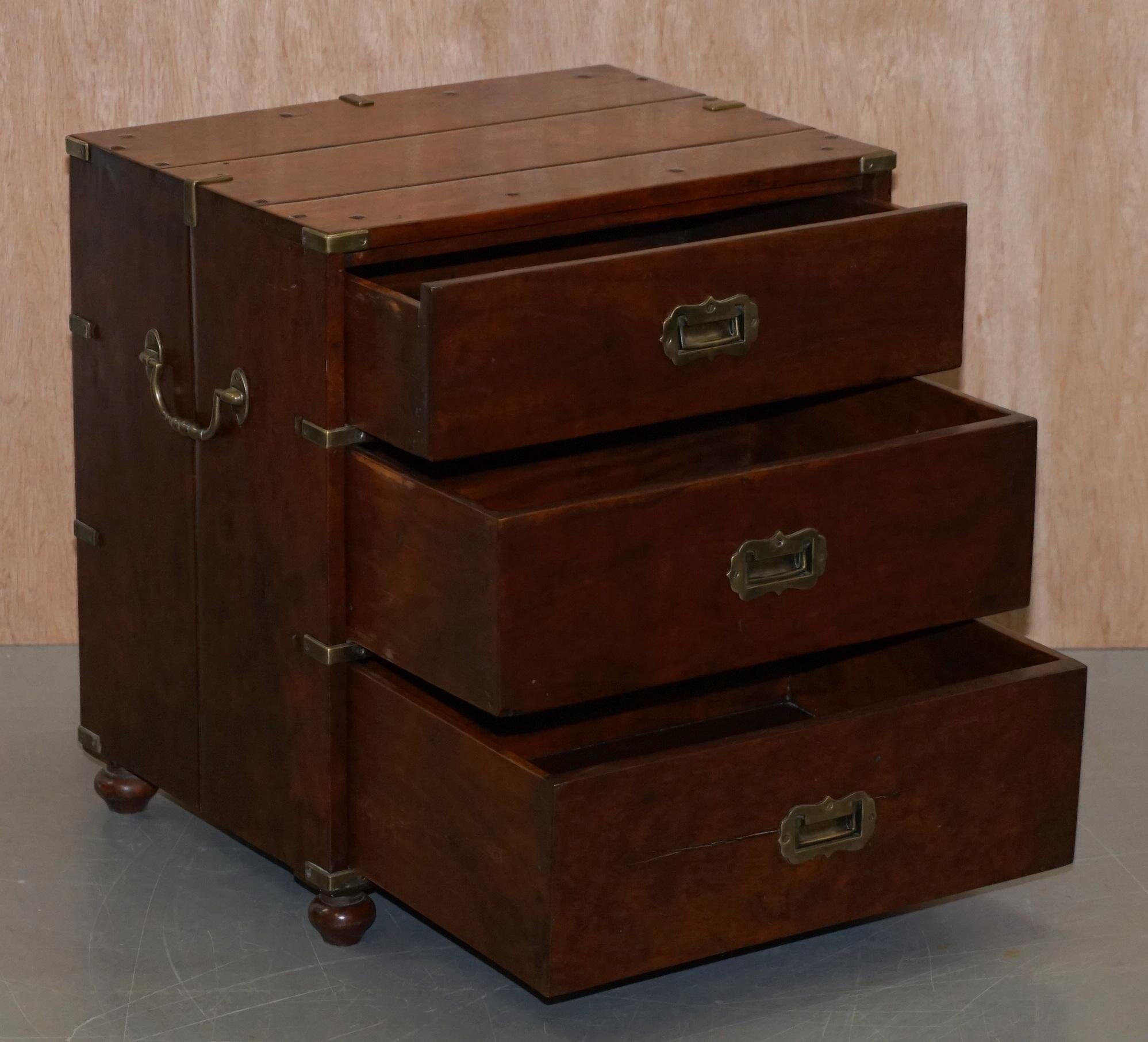Stunning Pair of Vintage Anglo Indian Campaign Bedside Table Chests of Drawers 15