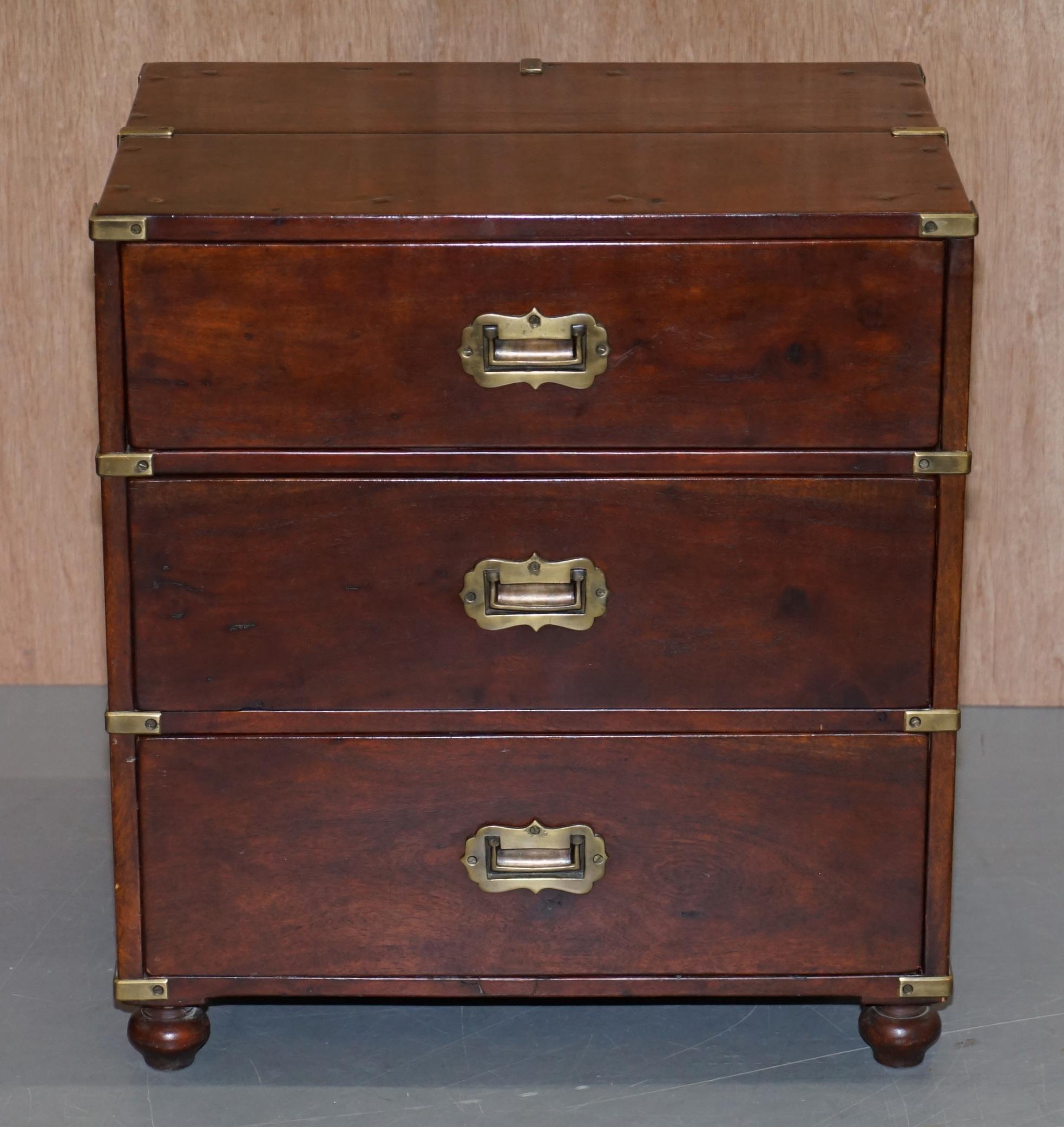 Hand-Crafted Stunning Pair of Vintage Anglo Indian Campaign Bedside Table Chests of Drawers