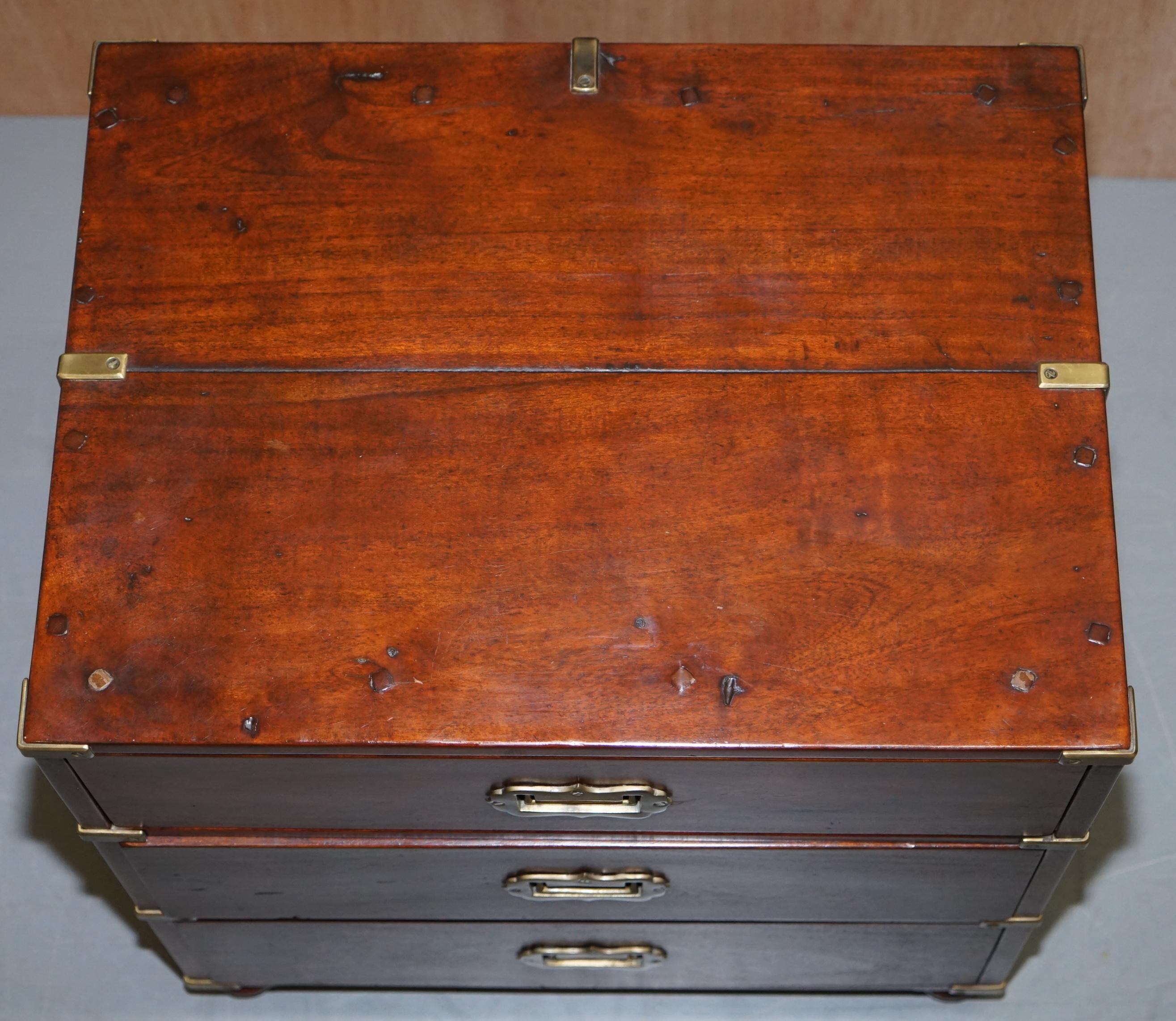 20th Century Stunning Pair of Vintage Anglo Indian Campaign Bedside Table Chests of Drawers