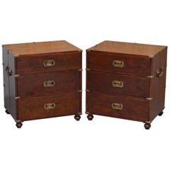 Stunning Pair of Vintage Anglo Indian Campaign Bedside Table Chests of Drawers