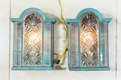 Stunning Pair of Vintage Art Deco Brass Verdigris Wall Sconces / Lanterns