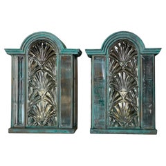 Stunning Pair of Vintage Art Deco Brass Verdigris Wall Sconces / Lanterns
