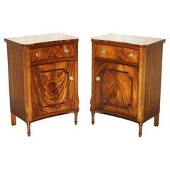 Stunning Pair of Vintage Bow Fronted Flamed Hardwood Side End Table Cupbards
